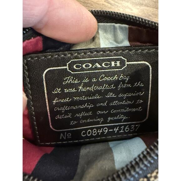 Coach Legacy Logo Signature Leather Stripe Black Canvas Wristlet - Picture 5 of 8